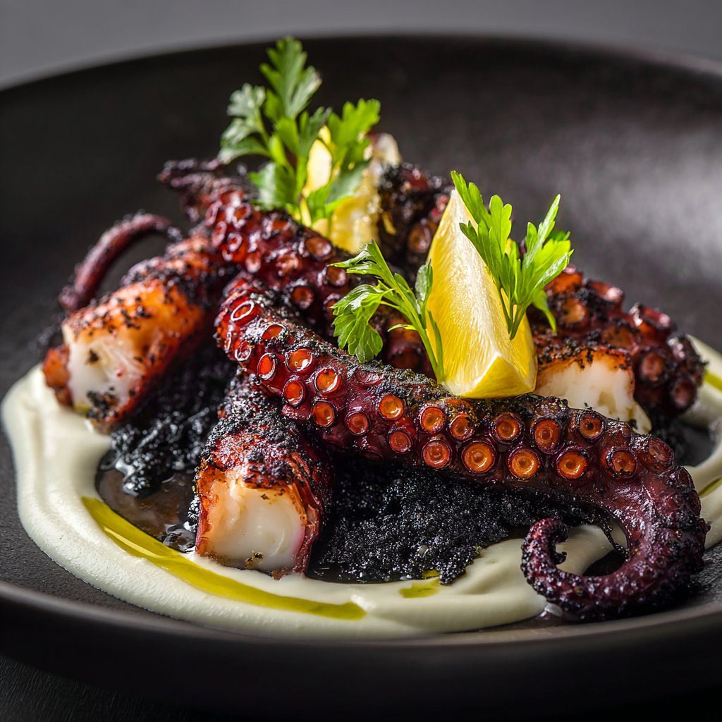 Charcoal octopus close